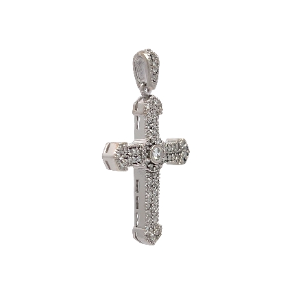 14K White Gold Estate Flared Edge Pave Cross Pendant w/Diams=.65apx SI I-J 3.0dwt