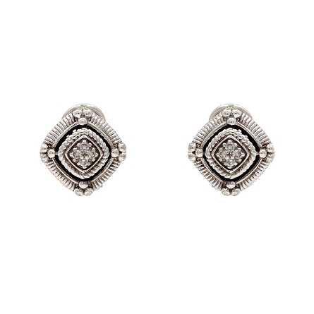 Sterling Silver Estate Gabriel&Co Omega Back Cluster Halo Earrings w/Diams=.08ctw Model#EG11597SV5JJ Serial#585138-8 3.2dwt