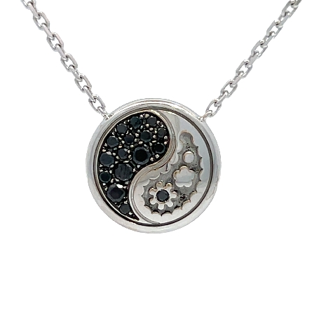 18K White Gold Estate Carrera Y Carrera Ying Yang Reversible Necklace w/16Black Diams=.26apx and 16Diams=.24apx VS H Adjustable16.5in 3.4dwt