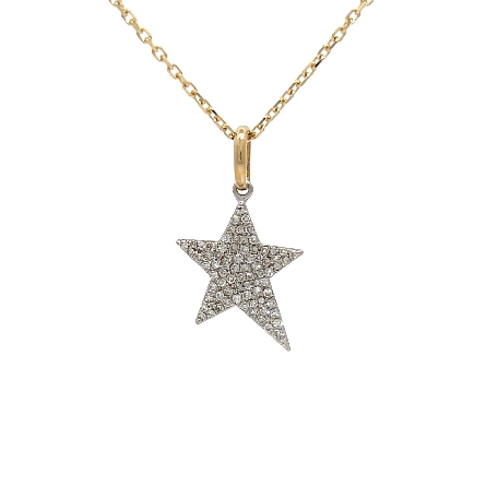 14K Yellow and White Gold Estate Pave Star Necklace w/Diams=.40apx SI2-I1 H-I 18inch 1.5dwt