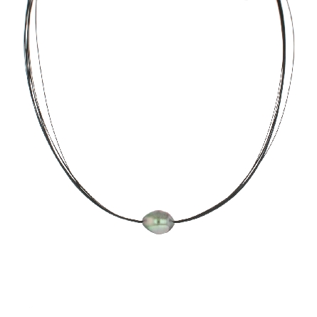 SPECIAL 18K White Gold and Steel Estate Mens 12.5mm Tahitian Pearl 19inch Necklace