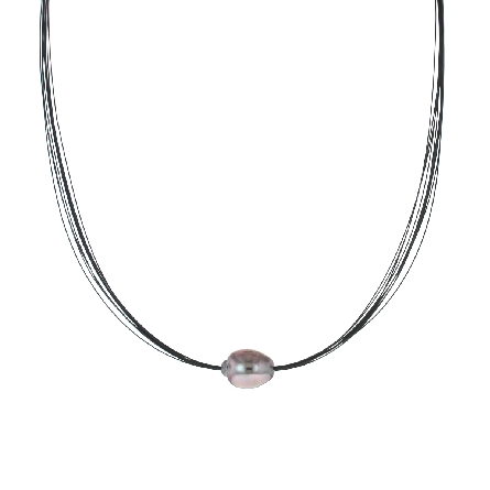 18K White Gold and Steel Estate Mens 12.3mm Tahitian Pearl 19inch Necklace