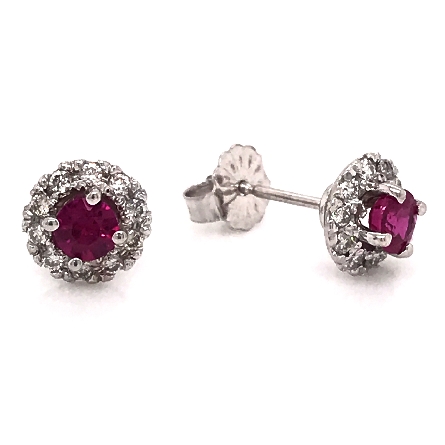 14K White Gold Estate Halo Earrings w/Ruby=.56ctw and 20Diams=.23ctw SI2 I-J