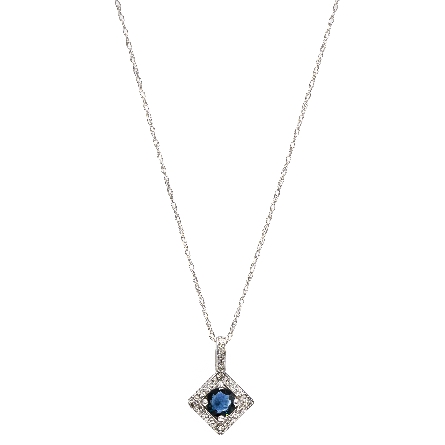 14K White Gold Estate Kite Shaped Pendant w/Sapphire=.70ct and 18Diams=.07ctw SI G-H on 18inch Chain