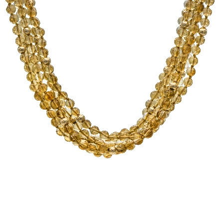 14K Yellow Gold Estate 6Row Yellow Quartz Bead Necklace 