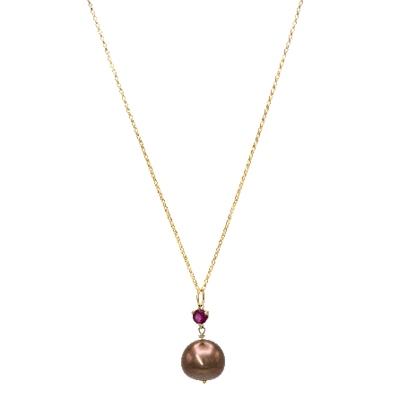 18K Yellow Gold Estate Tahitian Pearl and Tourmaline Pendant on Adjustable 15.75inch to 18inch Chain 2.92dwt