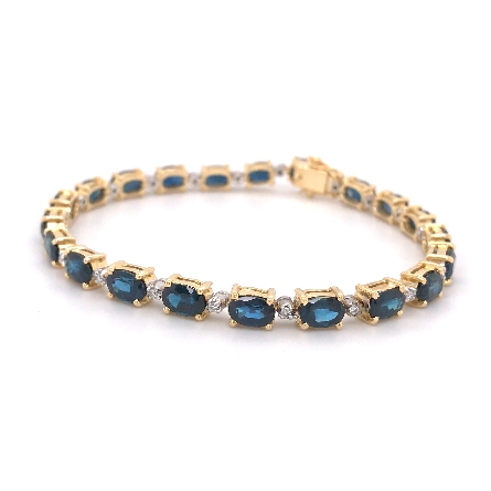 18K Yellow and White Gold Estate 7inch Oval Shape Sapphire Line Bracelet w/Diams=.25apx SI1-I1 H-I 10dwt
