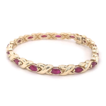 14K Yellow Gold Estate 7inch Marquise Ruby Bracelet 13.7dwt