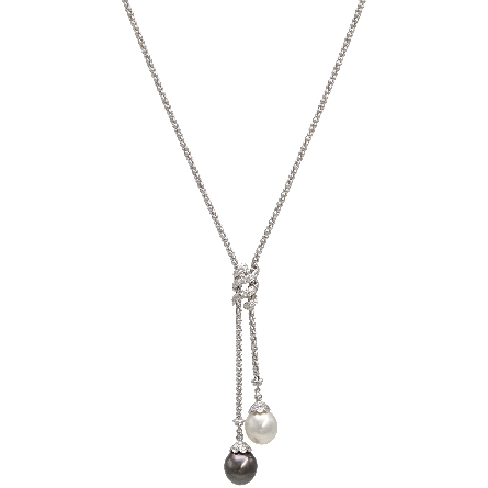 18K White Gold Estate 15.5inch Black and White South Sea Tahitian Pearl Double Y Necklace w/Diams=.36apx VS-SI H-I 10.7dwt