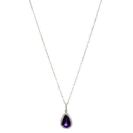 14K White Gold Estate Pear Shaped Pendant w/Amethyst=3.55ct; 38Diams=.14ctw and 9Diams=.06ctw SI H-I on 18inch Chain