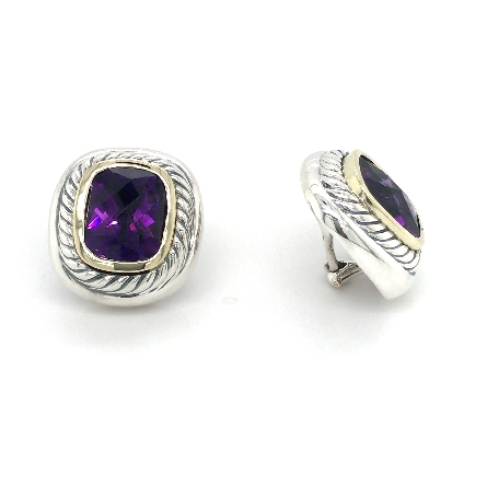Sterling Silver and 14K Yellow Gold Estate David Yurman Amethyst Clip on Earrings 12.4dwt