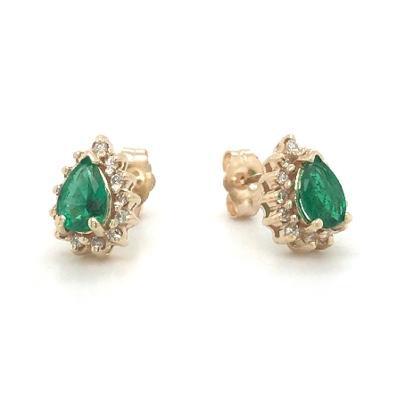 14K Yellow Gold Estate Pear-Shape Emerald Earrings w/Diams=.15apx SI2-I1 I-J 1.30dwt