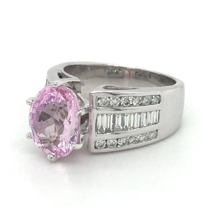 14K White Gold Estate Oval Pink Sapphire Ring w/Diams=1.00apx VS-SI H-I Size7 6.5dwt