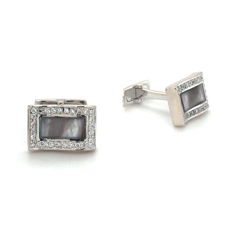 18K White Gold Estate Black Mother of Pearl Cuff Links w/Diams=.60apx SI H-I 10.2dwt
