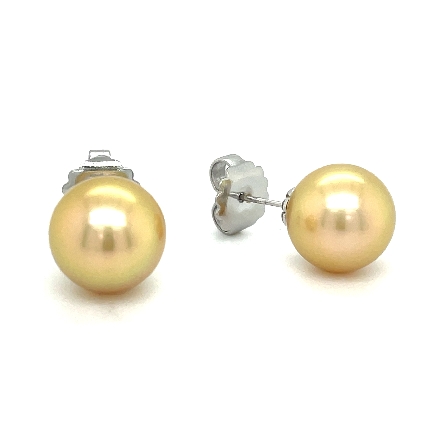 18K White Gold Estate Mikimoto 13mm Golden South Sea Cultured Pearl Stud Earrings 