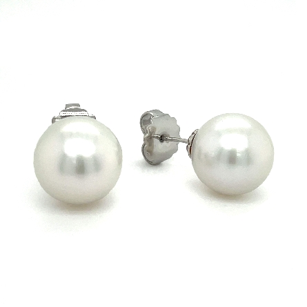 18K White Gold Estate Mikimoto 14mm White South Sea Cultured Pearl Stud Earrings 