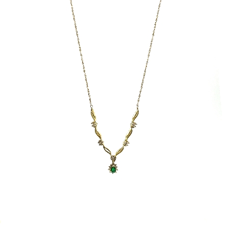18K and 14K Yellow Gold Estate 22inch Pear Shaped Halo Emerald Station Necklace w/Diams=.60apx SI H-I 6.6dwt