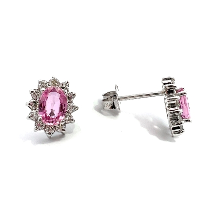 18K White Gold and Platinum Estate Pink Sapphire Halo Earrings w/Diamonds=.60apx SI I-J 2.4dwt