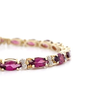 14K Yellow Gold Estate 7inch Rhodolite Garnet Bracelet w/36 Single-cut Diams=.18apx SI-I1 J-K 7.5dwt
