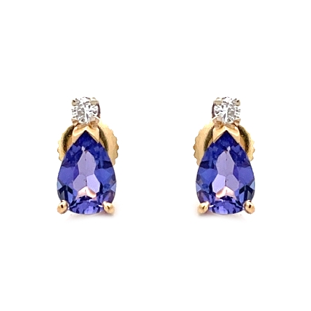 14K Yellow and White Gold Estate Tanzanite Pear Stud Earrings w/2Diams=.10apx SI2-I1 I-J 1.2dwt 