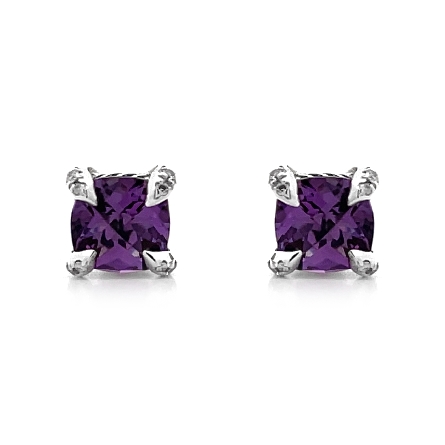 Sterling Silver and 14K Yellow Gold Estate David Yurman Amethyst Cushion Stud Earrings w/Diams=.04apx SI H-I 1.4dwt
