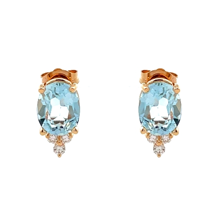 14K Yellow Gold Estate Blue Topaz Oval Cluster Stud Earrings w/Diams=.20apx SI1-SI2 H-I 1.9dwt 
