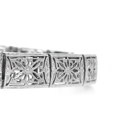 14K White Gold and Platinum Estate 7inch Filigree Link Blue Synthetic Stone Bracelet w/Diams=.06apx SI H-I 8.1dwt