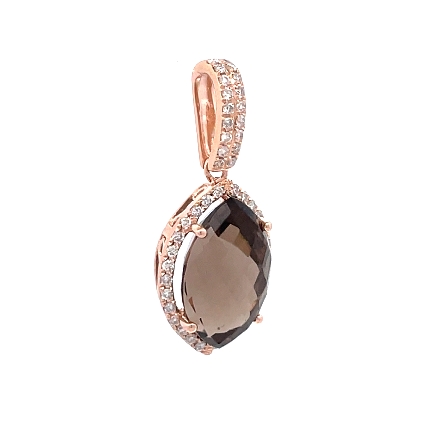 14K Rose Gold Estate Marquise Smokey Quartz Halo Pendant w/Diams=.35apx SI G-H 2.4dwt 