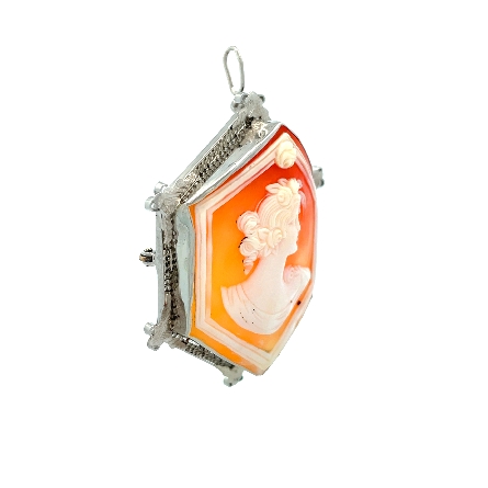 14K White Gold Estate Hexagon Filigree Frame Cameo Pin/Pendant 9.9dwt 