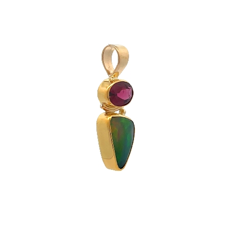 14K and 22K Yellow Gold Estate 2Stone Bezel Pendant w/Ethiopian Opal and Rhodolite Garnet 1.8dwt