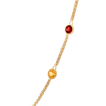 14K Yellow Gold Estate By The Yard Milgrain Multi Gemstone Necklace w/Garnet; Amethyst; Citrine; Peridot; and Blue Topaz 2.5dwt
