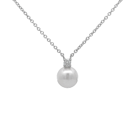 18K White Gold Estate Tiffany and Co Akoya Pearl 16inch Necklace w/1 Diamond=.05apx VS F-G 1.6dwt