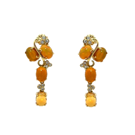 18K Yellow Gold Estate Opal Drop Earrings w/Diams=.08apx SI H-I 3.7dwt