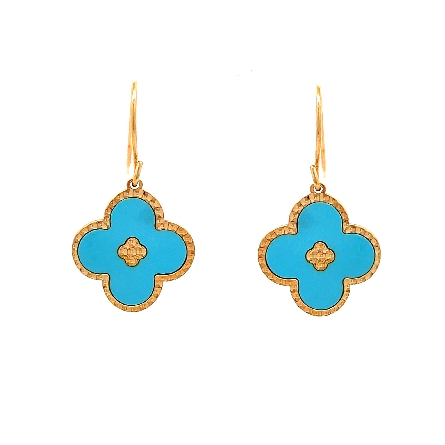14K Yellow Gold Estate Blue Imitation Quatrefoil Dangle Earrings 1.2dwt