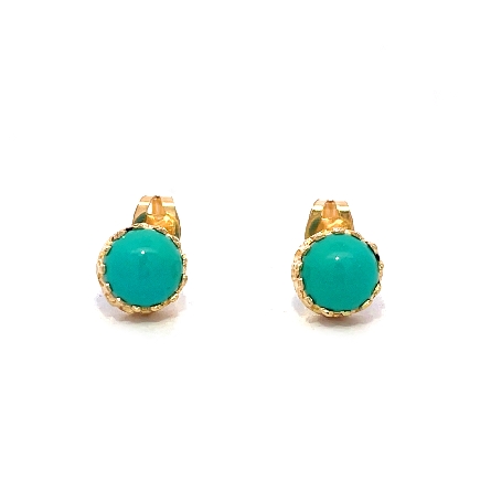 14K Yellow Gold Estate Round Turquoise Cabachon Stud Earrings 1.0dwt