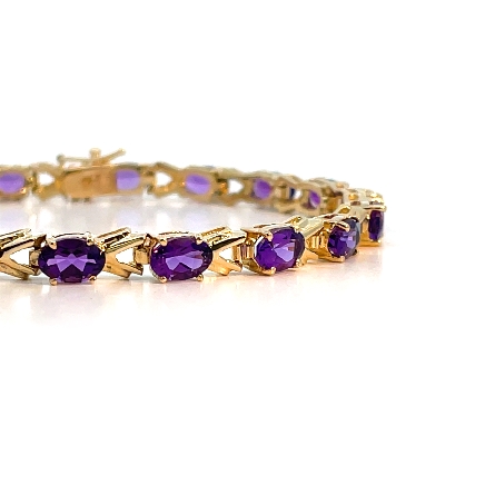 14K Yellow Gold Estate Amethyst Link Bracelet 7inch 7.4dwt 