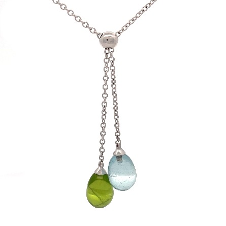 18K White Gold Estate Tiffany&Co Aqua&Peridot Rainbow Bolo Necklace 36inch 5.5dwt