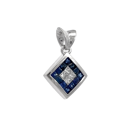 14K White Gold Estate Princess Cut Sapphire Invisible Set Pendant w/Diams=.20apx SI1-I1 H-I 1.7dwt 