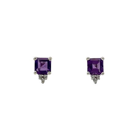 14K White Gold Estate Amethyst Prong Set Earrings w/Diams=.03apx SI2 I-J 1.0dwt 