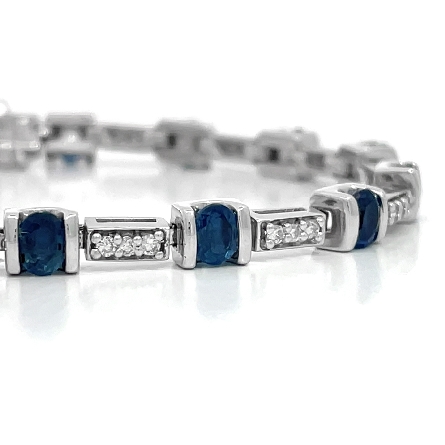 14K White Gold Estate Sapphire Alternating Vertical Bar Link Bracelet w/48Diams=0.72apx SI H-I 7inch 9.0dwt 
