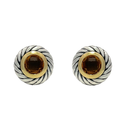 Sterling Silver and 18K Yellow Gold Estate David Yurman Citrine 12mm Cookie Stud Earrings 4.2dwt 