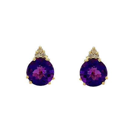 14K Yellow Gold Estate Fashion Stud Earrings w/Amethyst and 6 Diams=.12apx I1-I2 Light Brown 1.8dwt