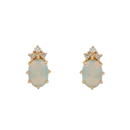 14K Yellow Gold Estate Opal Cluster Stud Earrings w/6 Single Cut Diams=.06apx VS J 1.6dwt 