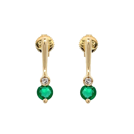18K Yellow Gold Estate Emerald Screwback Drop Earrings w/2Diams=0.04apx I1 H 1.7dwt