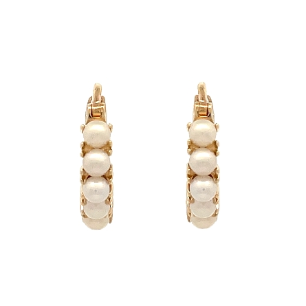 14K Yellow Gold Estate Cultured Pearl Huggie Hoop Earrings 1.7dwt