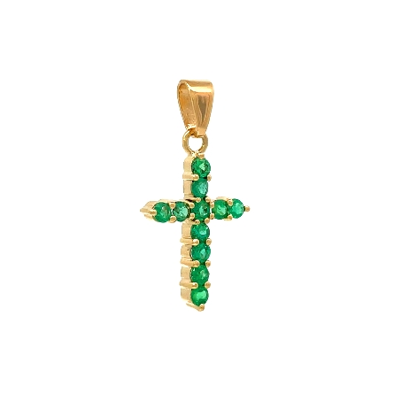 18K Yellow Gold Estate Emerald Shared Prong Cross Pendant 0.9dwt