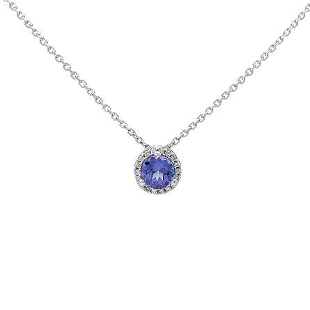 14K White Gold Estate Tanzanite Halo Necklace w/18Diams=0.06apx SI H-I 18inch 1.5dwt