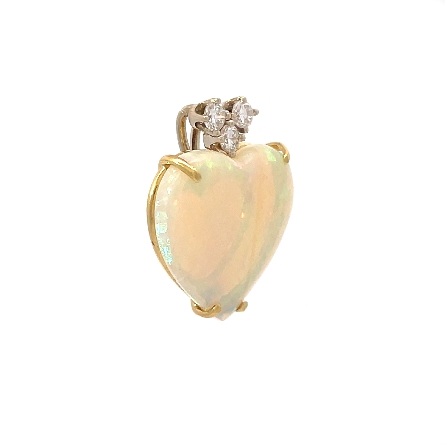 18K Yellow and 14K White Gold Estate Opal Heart Pendant w/3Diams=0.24apx VS H-I 1.8dwt AS IS 