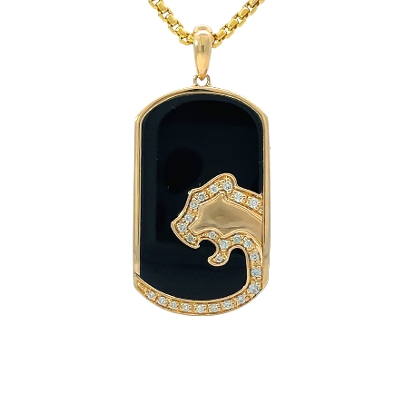 14K Yellow Gold Estate Effy Onyx Panther DogTag Box Chain Necklace 22.25inch w/25Diams=0.35apx VS G-H 7.2dwt