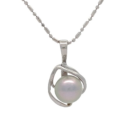 14K White Gold Estate Cultured Pearl Freeform Pendant Necklace 18.25inch 2.0dwt